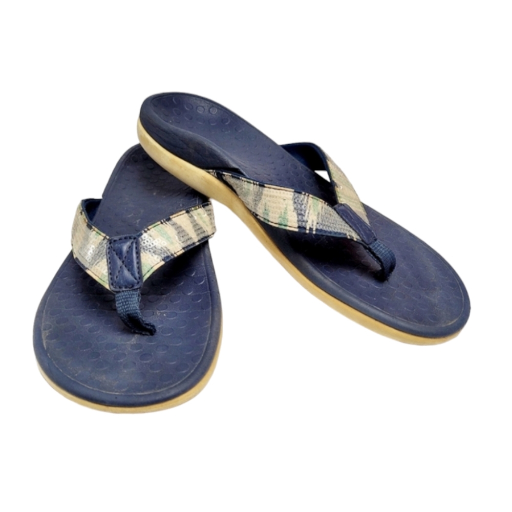 Vionic Tide ll  Zebra Sequined Blue Flip Flop Thong Sandals